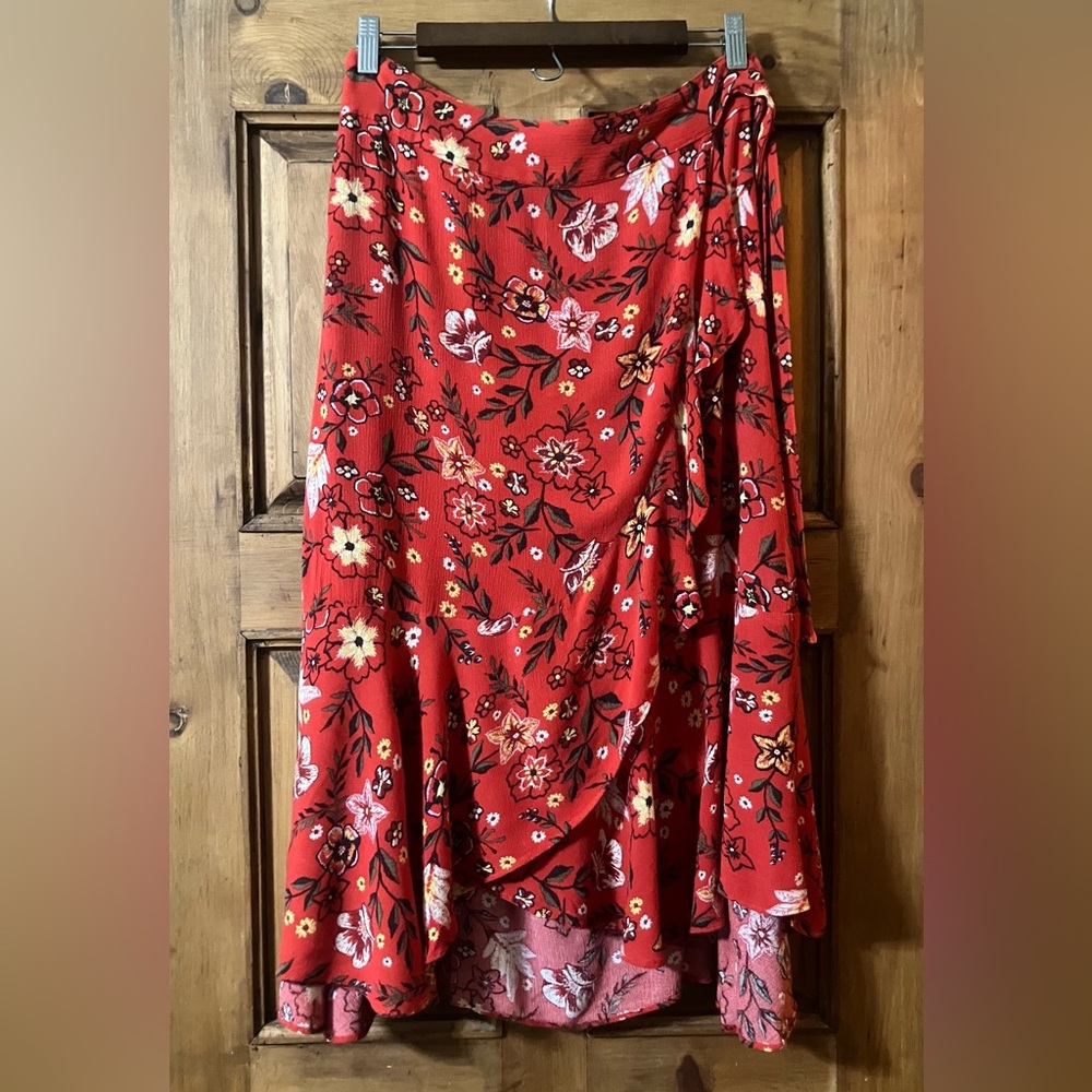 Red Floral Midi Skirt-Must Go!